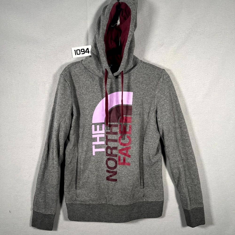 The North Face Hoodie Womens Small Gray Vertical Logo Fleece Lined Pullover